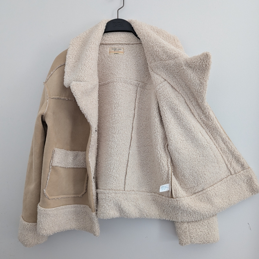 Marine Layer Quebec Sherpa Jacket Faux Suede Neutral Women's Size xs - Picture 11 of 16